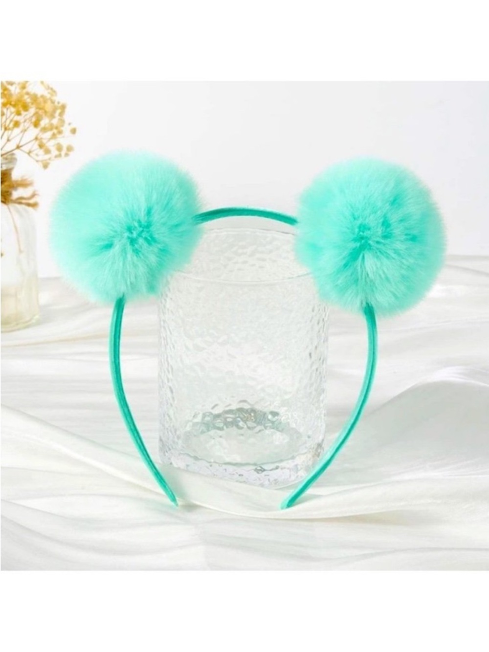 Fuzzy Pom Pom Headband in Mint